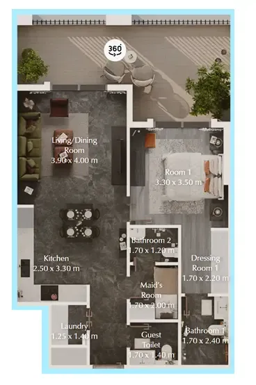 Bab Al Qasr Garden Residences 65 1 bed floor plan, 899 sqft
