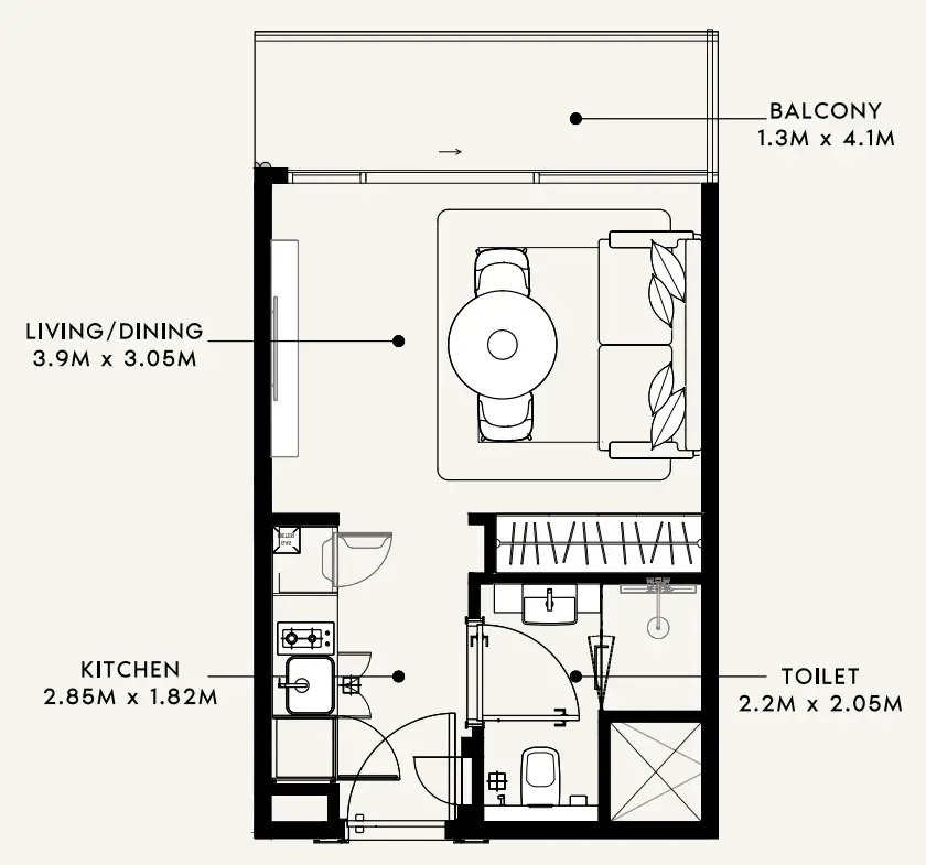 Azizi Milan Studio floor plan, 330 sqft