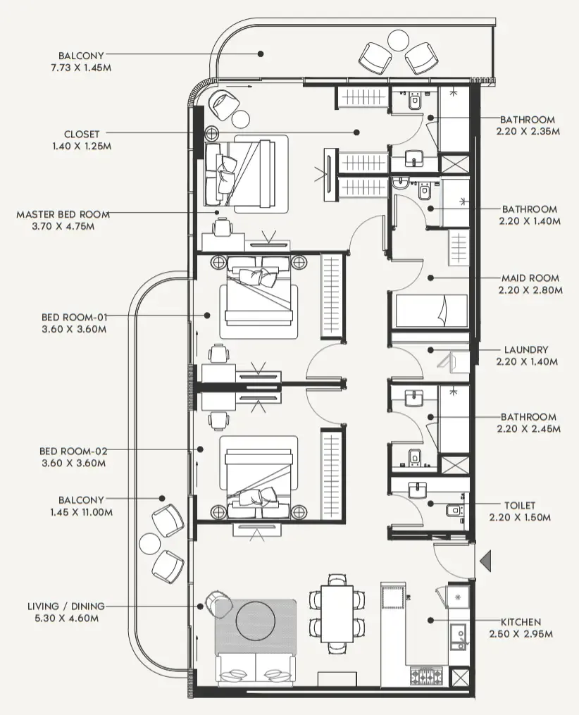 Azizi Amir 3 bed floor plan, 1,773 sqft