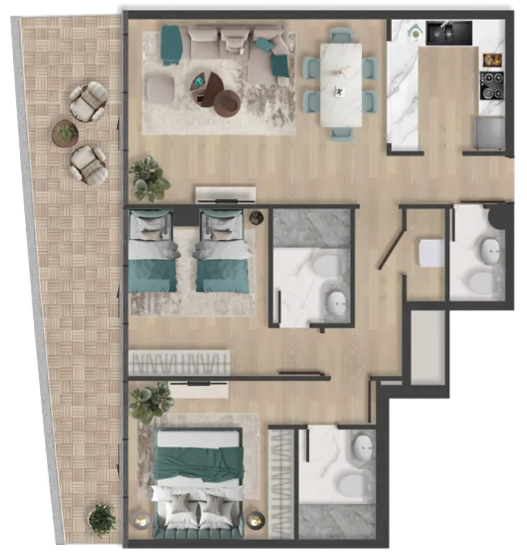 Pelagia 2 bed floor plan, 1,212 sqft