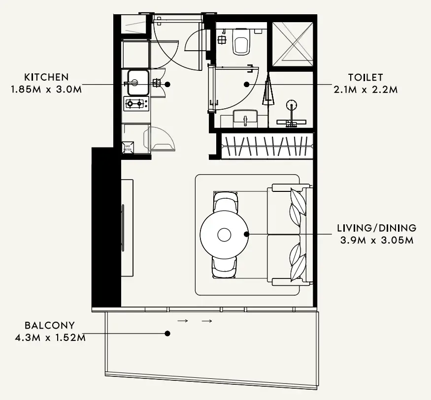 Azizi Milan Studio floor plan, 333 sqft