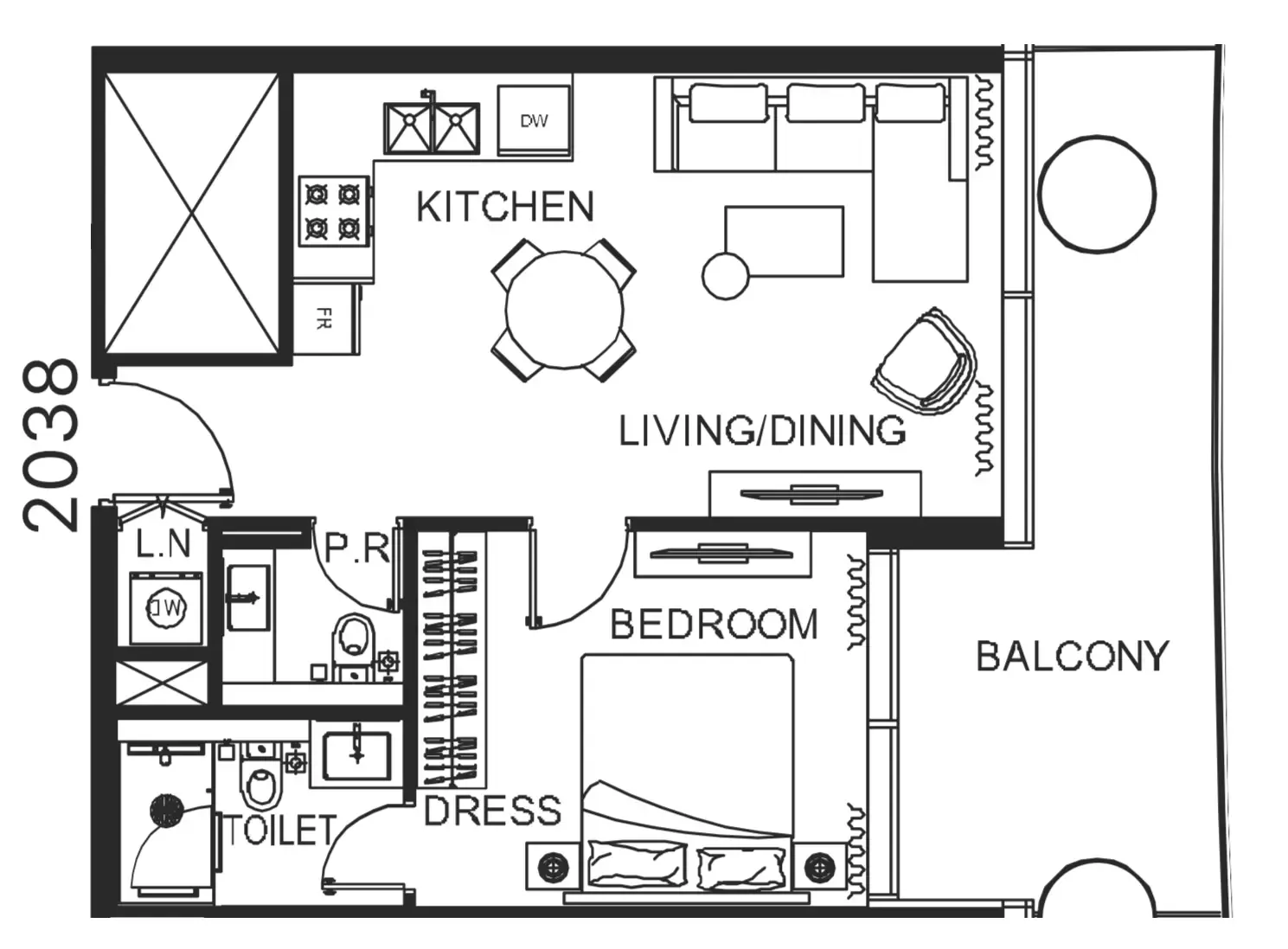 The WOW Tower 1 bed floor plan, 697 sqft