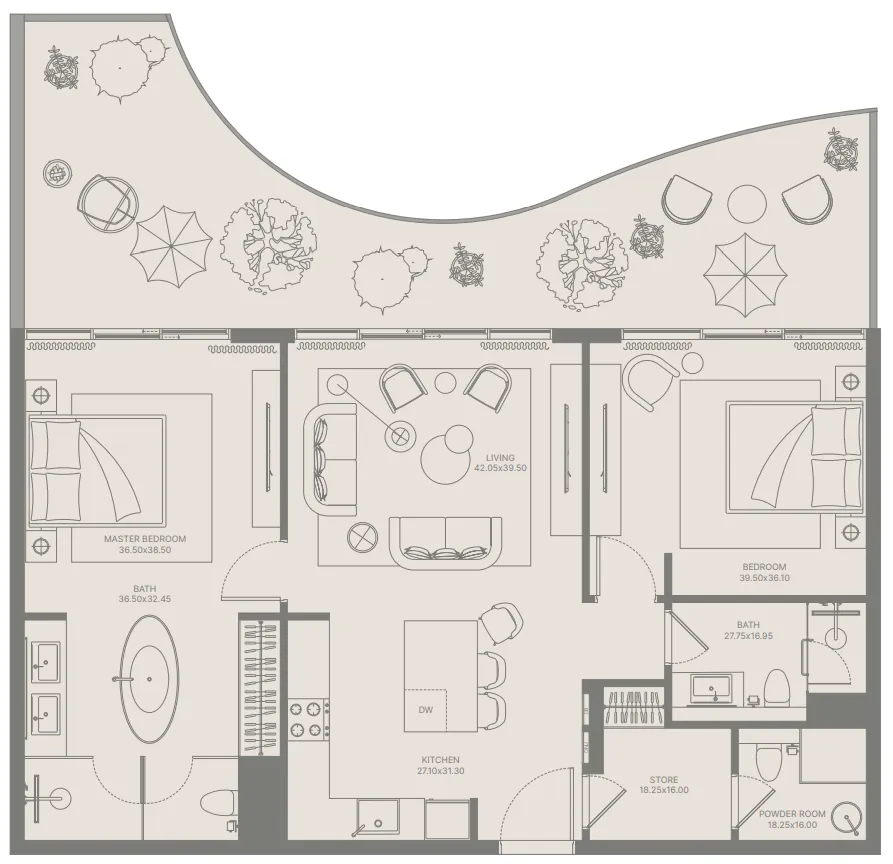 Bond Enclave 2 bed floor plan, 1,320 sqft