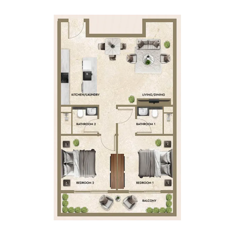 Greenfield Living 2 bed floor plan, 974 – 986 sqft
