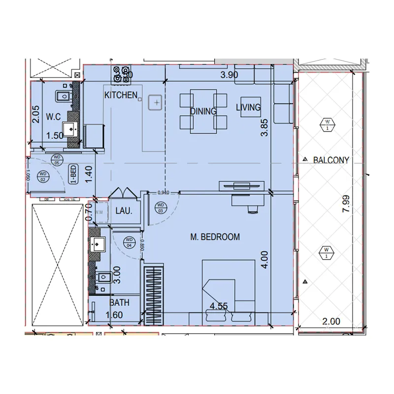 Binghatti Amberhall 1 bed floor plan, 822 sqft