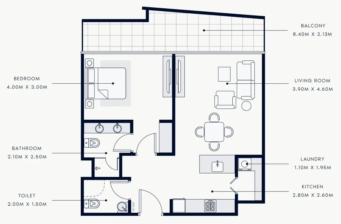 Riviera Rêve 1 bed floor plan, 835 sqft