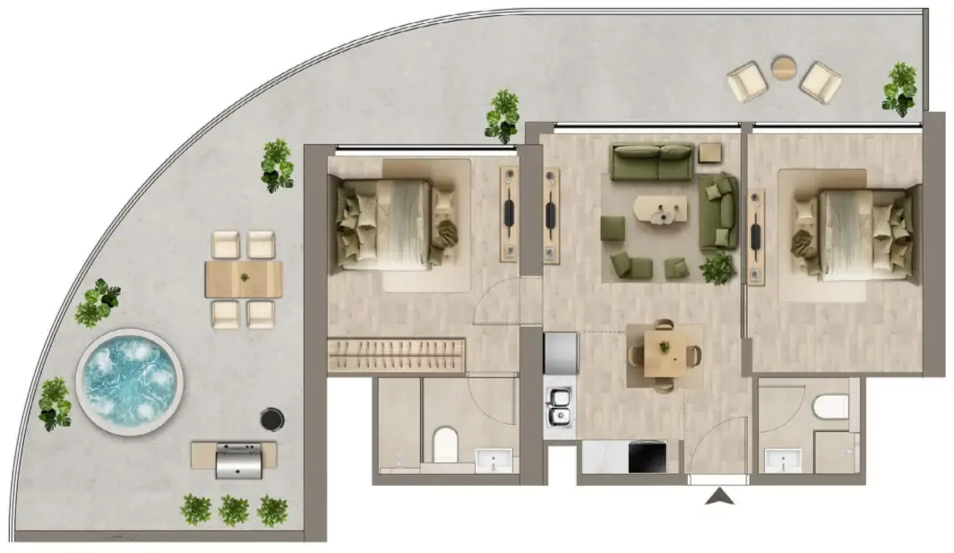 Colibri Views 2 bed floor plan, 1,235 – 1,238 sqft