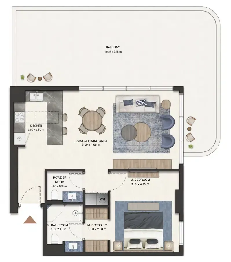 Seamont Autograph Collection Residences 1 bed floor plan, 1,020 sqft
