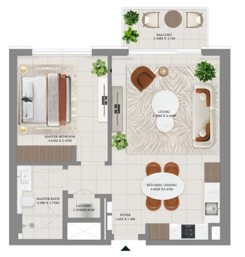 Vida Residences Hillside 1 bed floor plan, 734 – 735 sqft