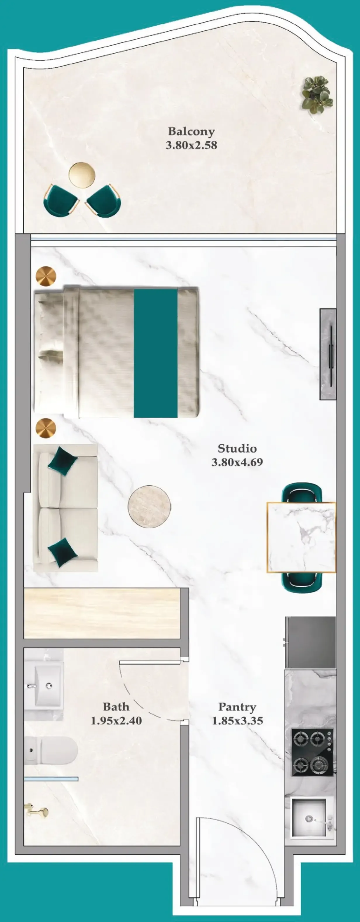 Breez Studio floor plan, 395 sqft