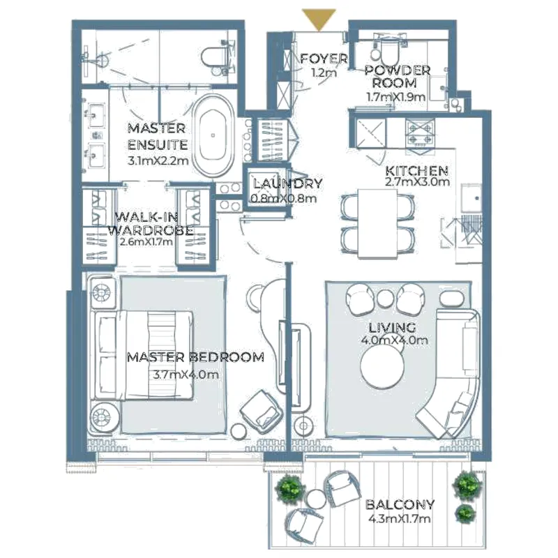 Fairmont Residences Al Marjan Island 1 bed floor plan, 849 – 880 sqft