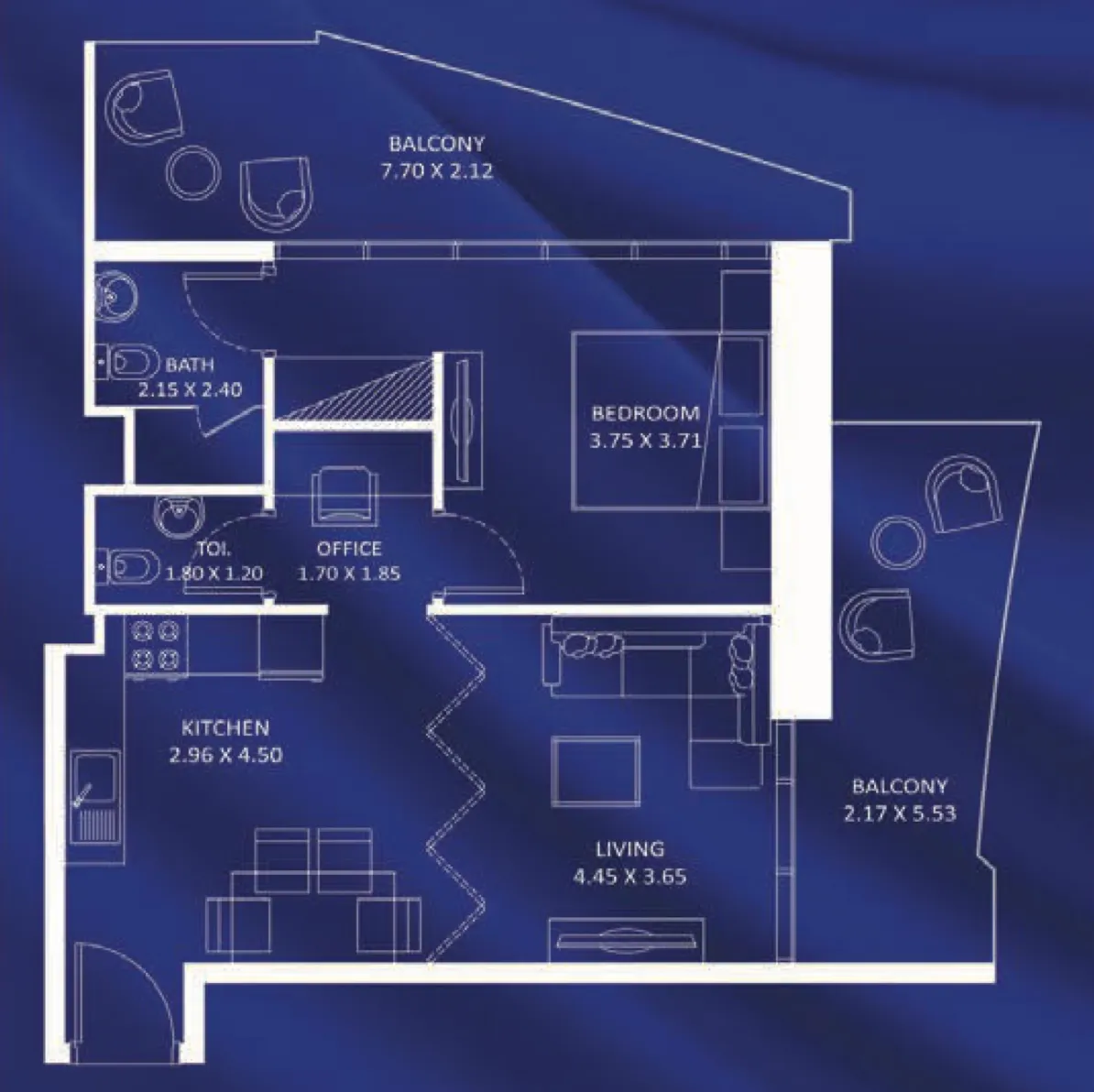 Fashionz 1 bed floor plan, 870 – 871 sqft