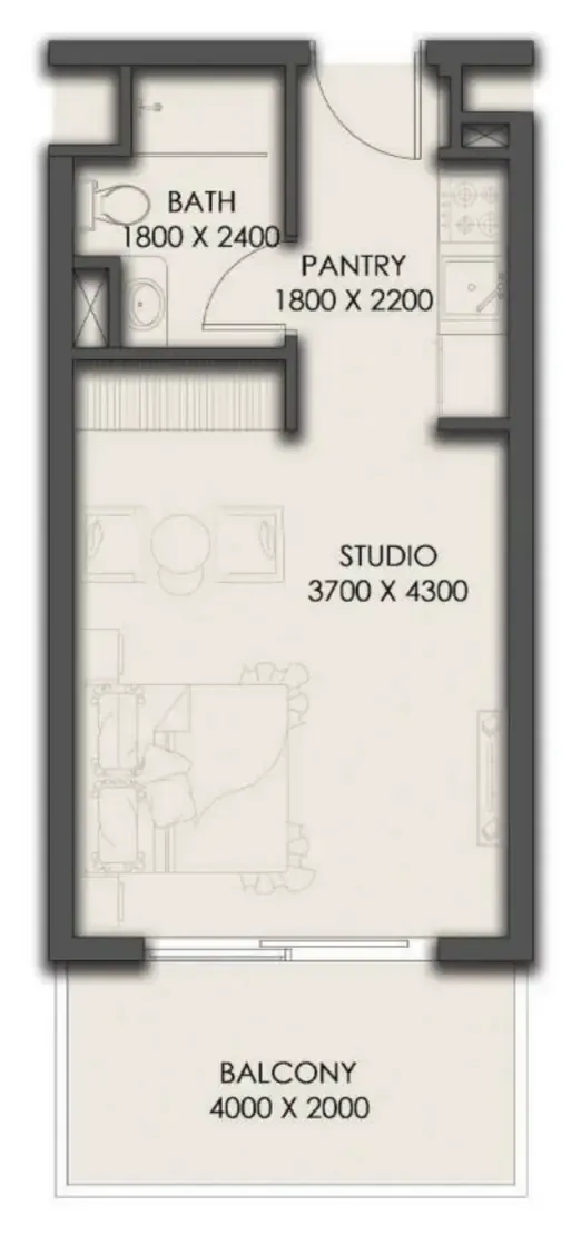 Park Residency Studio floor plan, 397 sqft