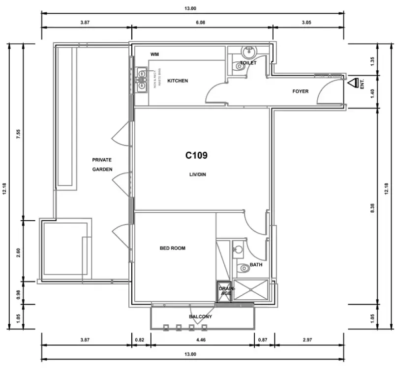 Parkwood Residences 1 bed floor plan, 1,187 sqft