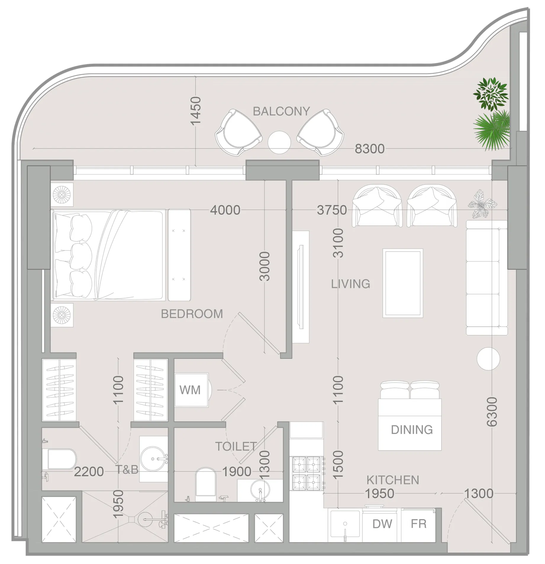 ALTA V1EW 1 bed floor plan, 722 sqft