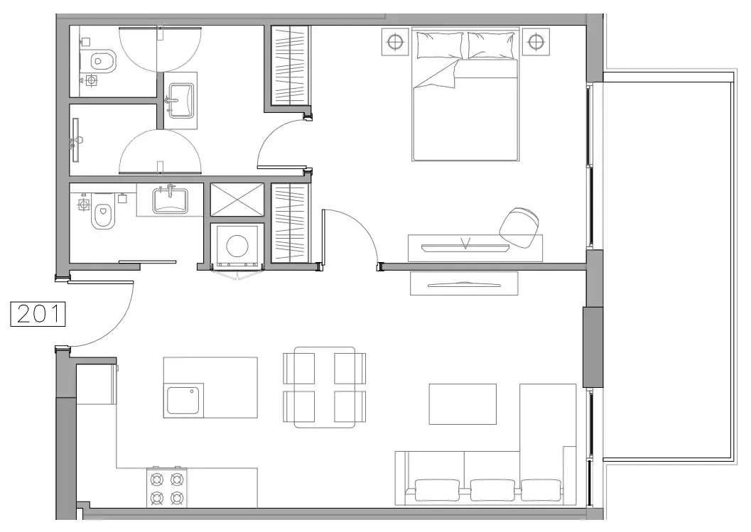 Trevino 1 bed floor plan, 750 sqft