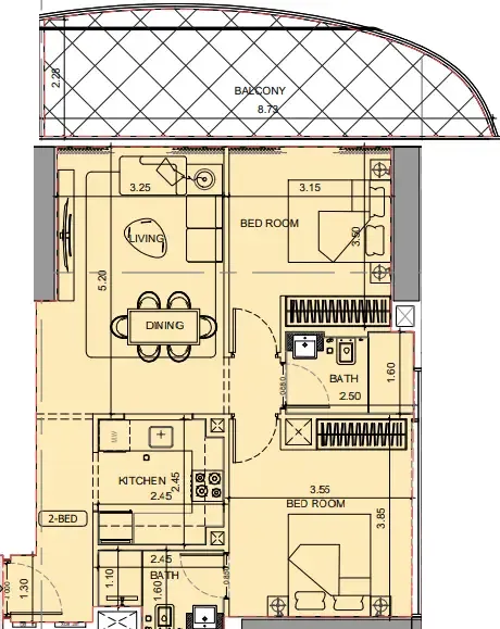 Project Maybach 2 bed floor plan, 992 sqft