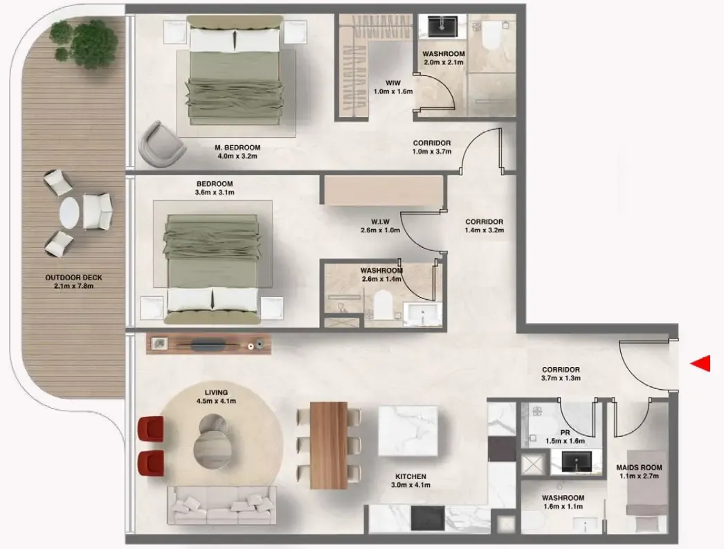 The Tides 2 bed floor plan, 1,250 sqft