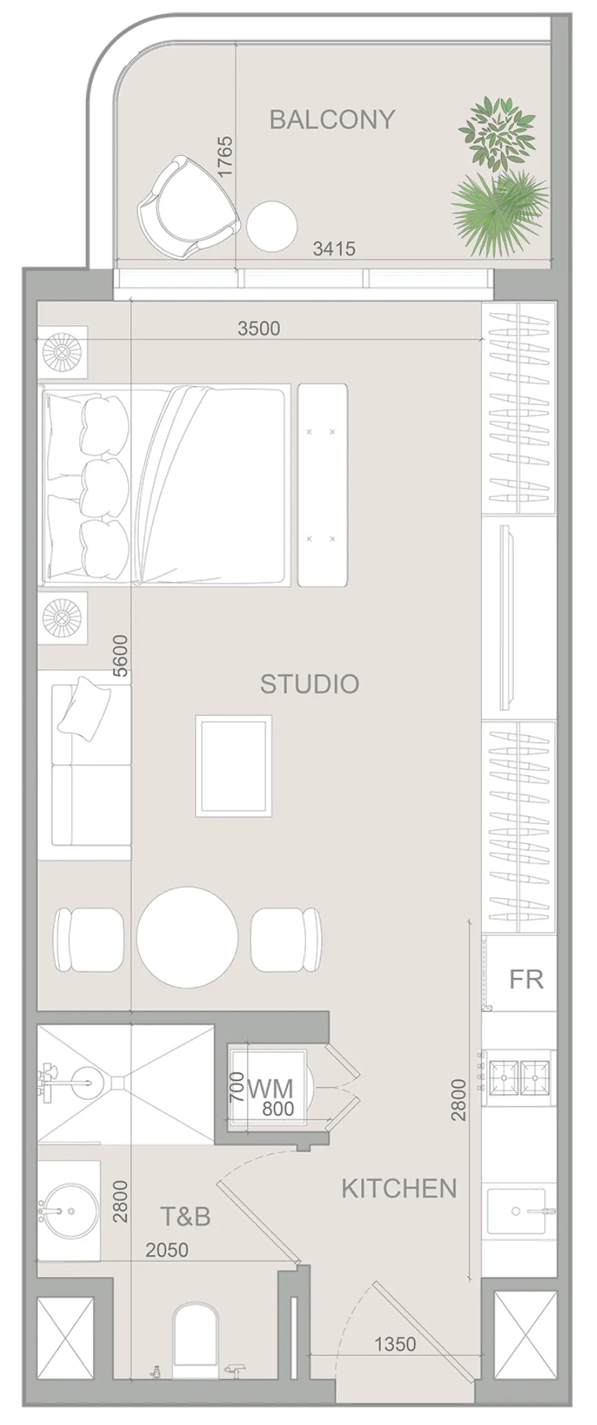 S1LV1ANA Park Studio floor plan, 465 sqft