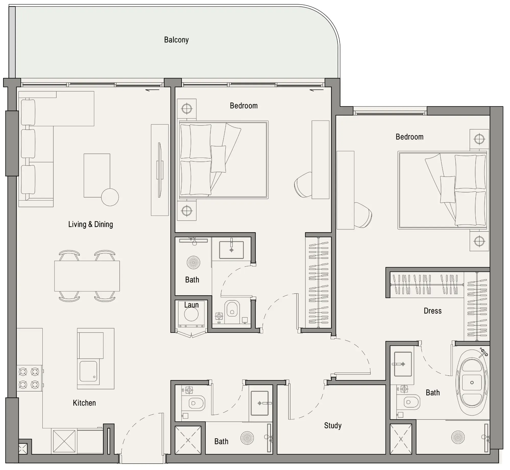 113 Residences by Iman 2 bed floor plan, 1,141 sqft