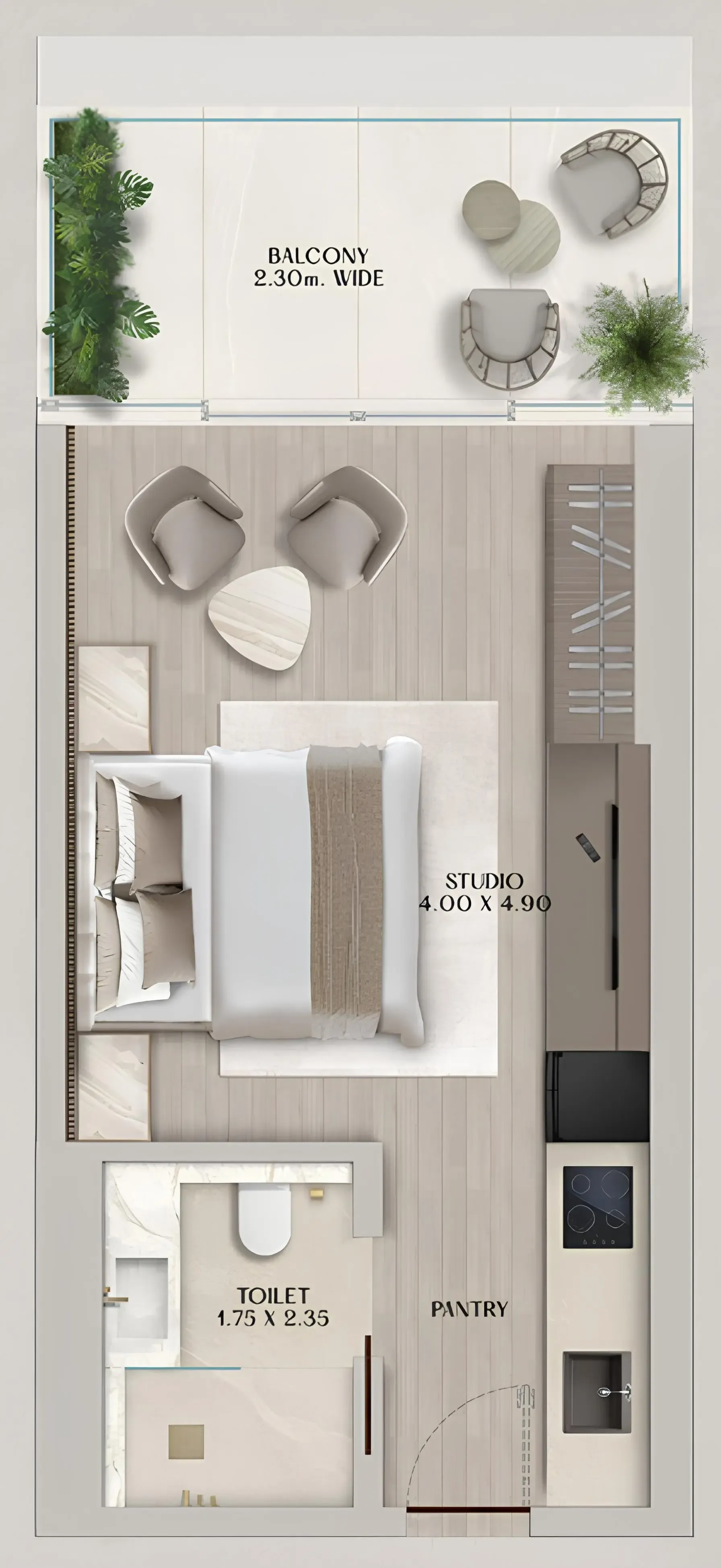 Soléva Beach Residences Studio floor plan, 448 sqft