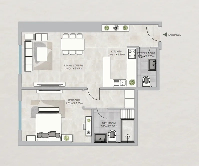 Sky Gardens Tower 1 bed floor plan, 1,084 sqft