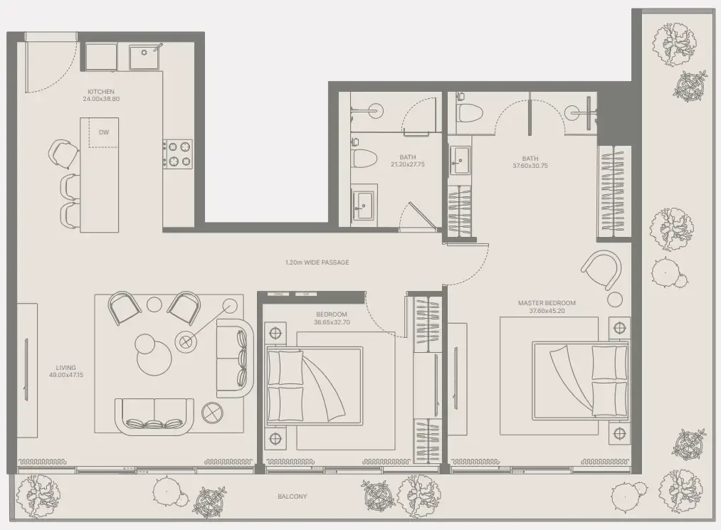 Bond Enclave 2 bed floor plan, 1,365 sqft
