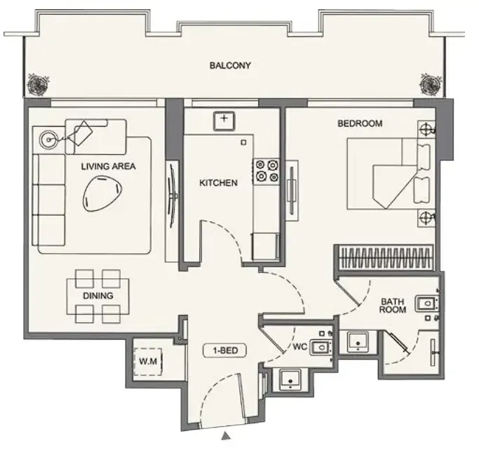 Binghatti Wraith 1 bed floor plan, 1,234 sqft