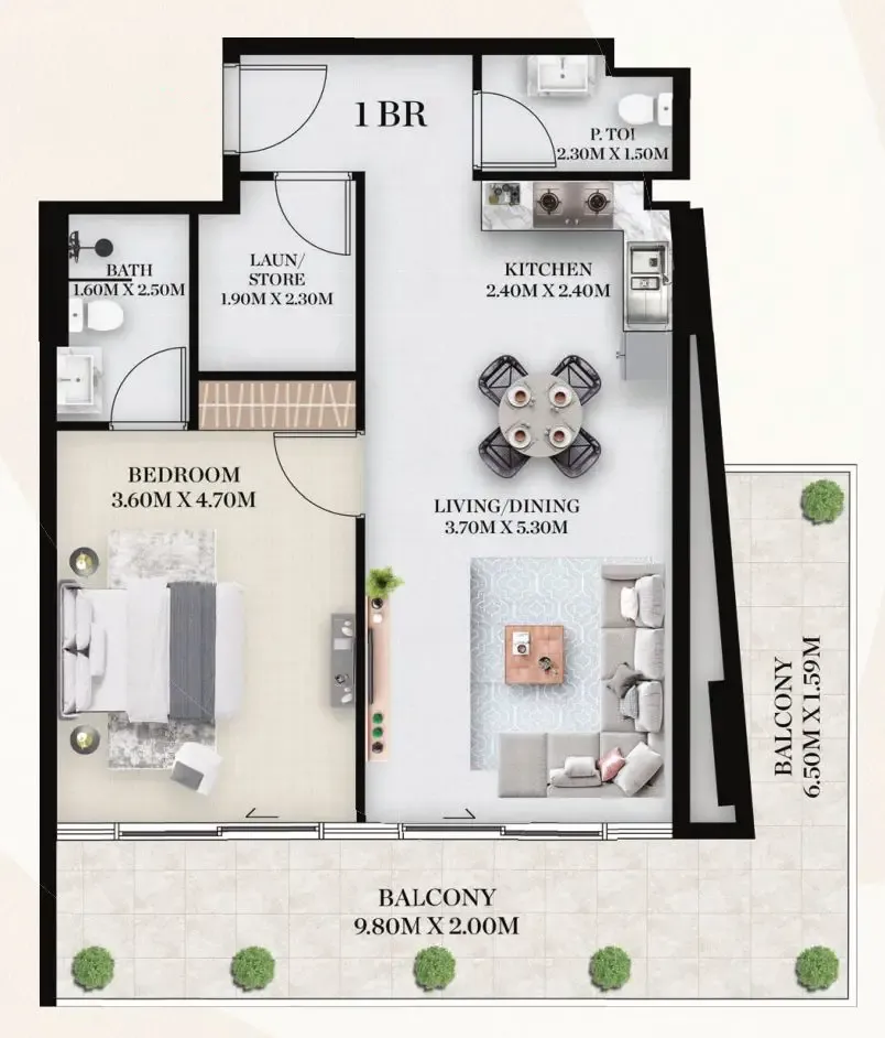 Chapter 01 by Newbury 1 bed floor plan, 1,006 sqft