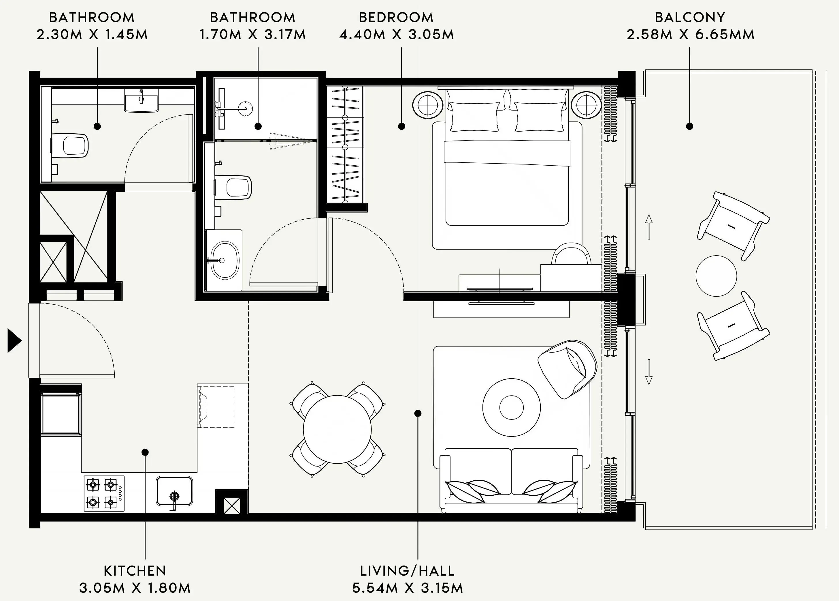 Azizi Venice 1 bed floor plan, 801 sqft