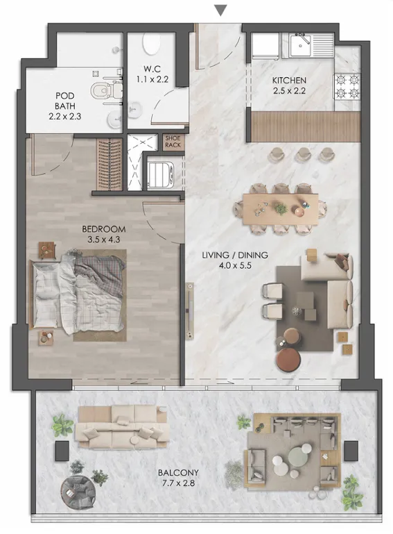 Almaara Residences 1 bed floor plan, 918 sqft
