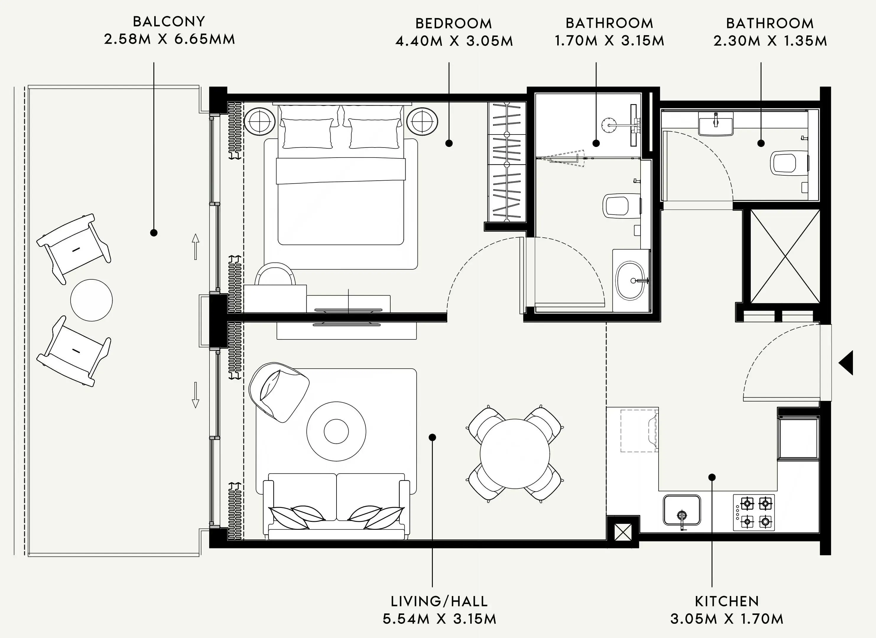 Azizi Venice 1 bed floor plan, 764 sqft