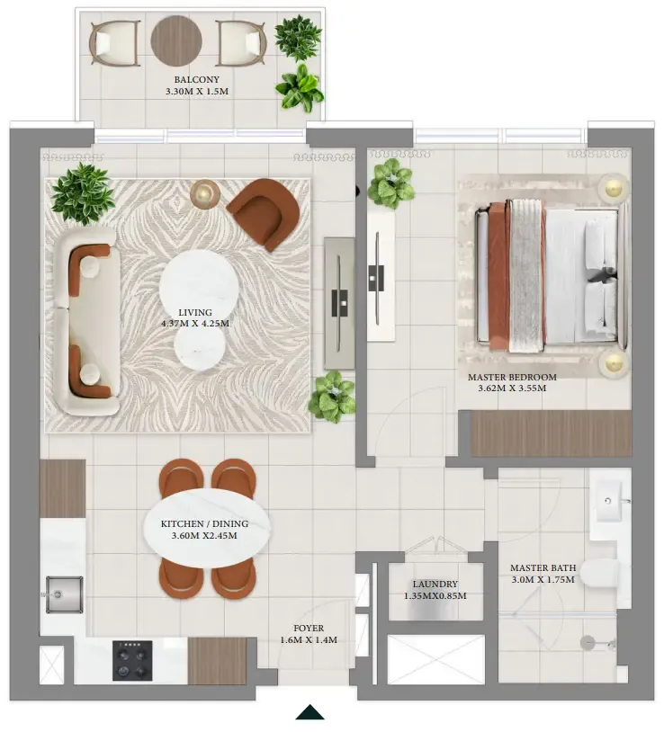 Vida Residences Hillside 1 bed floor plan, 727 sqft
