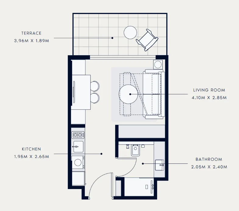 Azizi Venice Studio floor plan, 369 sqft