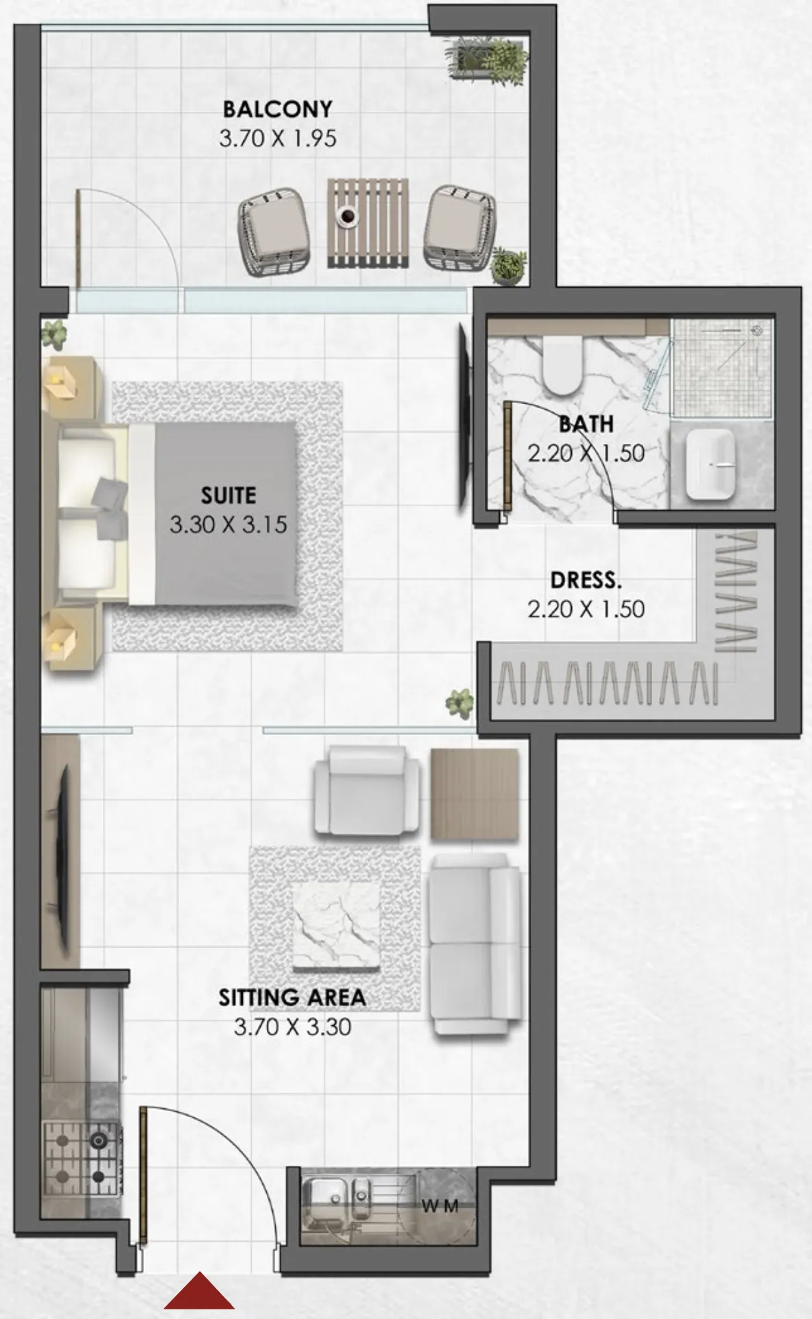 Waref Residences Studio floor plan, 464 sqft
