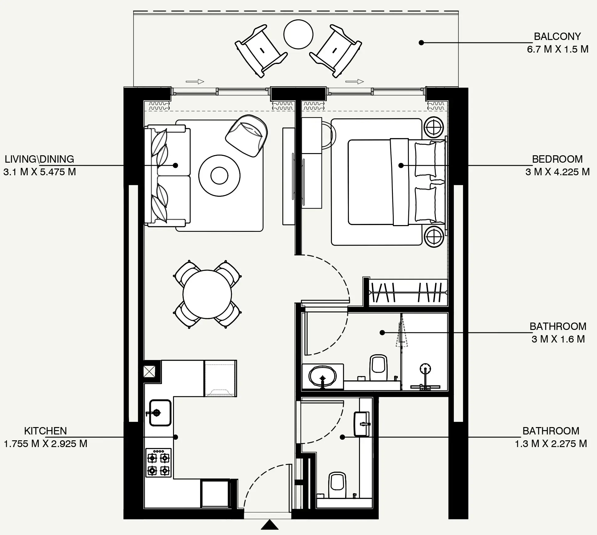 Azizi Venice 1 bed floor plan, 697 sqft