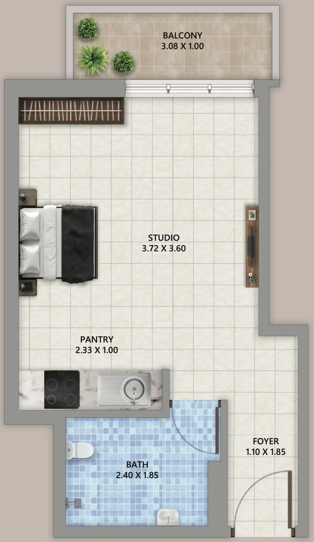 Linden Residences Studio floor plan, 323 sqft
