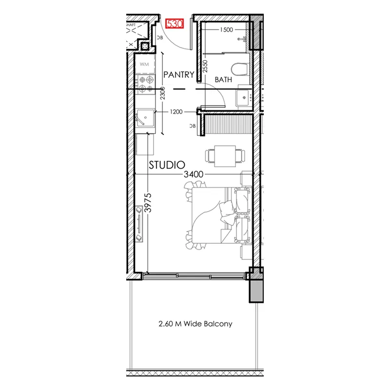 Al Haseen Residences 5 Studio floor plan, 383 sqft