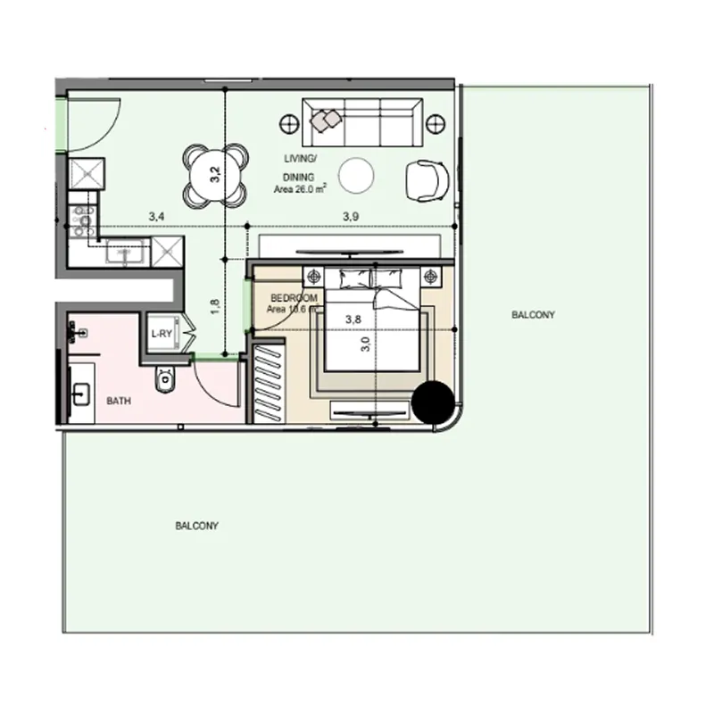 Edgewater Residences 1, 2 and 3 1 bed floor plan, 1,587 sqft
