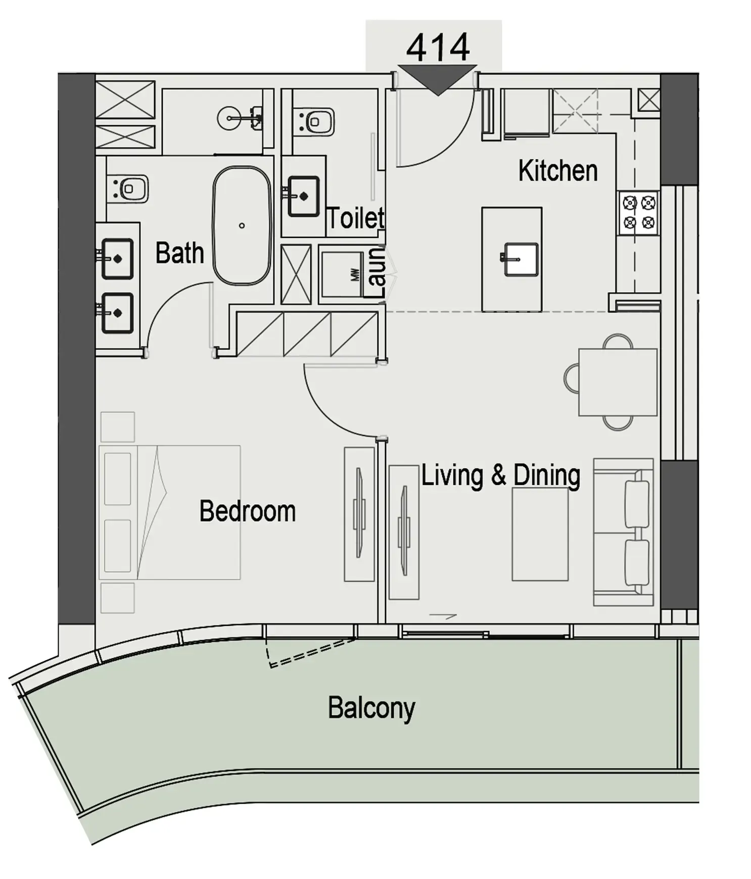 15 Cascade Featured by Versace Ceramics 1 bed floor plan, 803 sqft