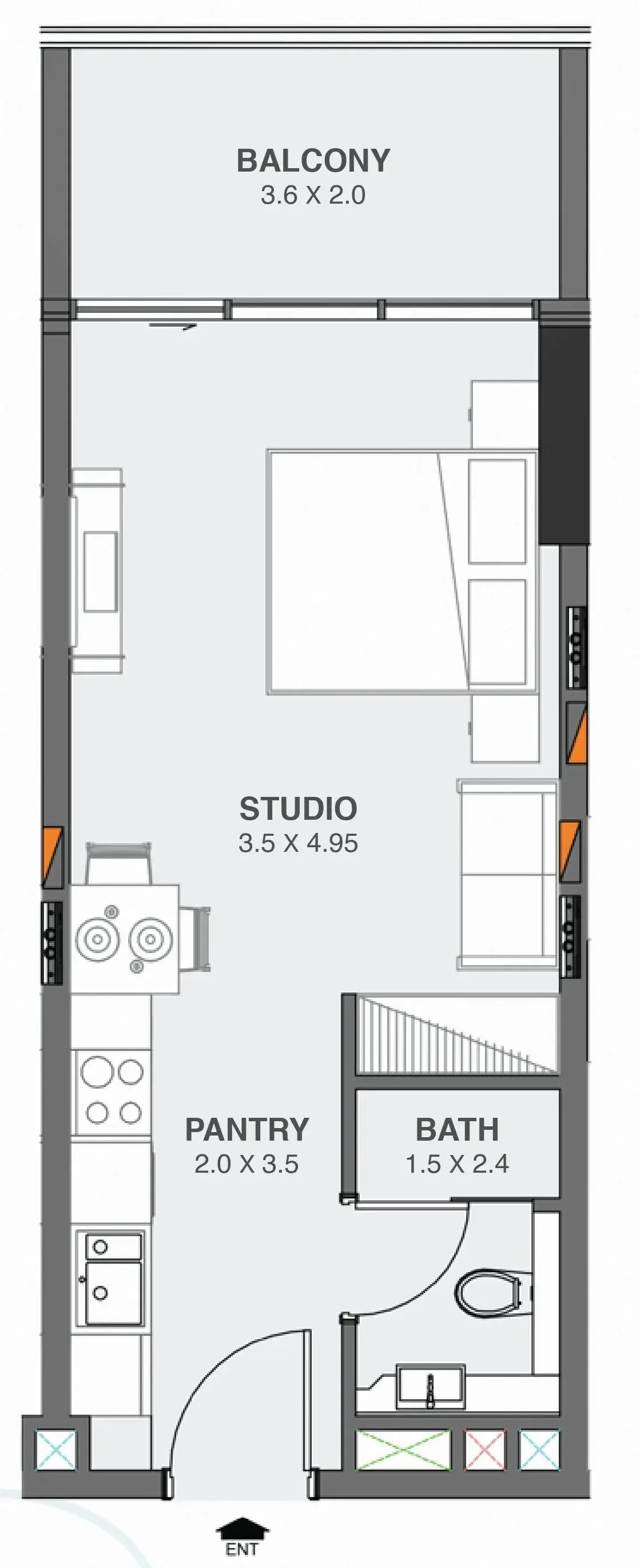 Floarea Oasis Studio floor plan, 425 – 429 sqft