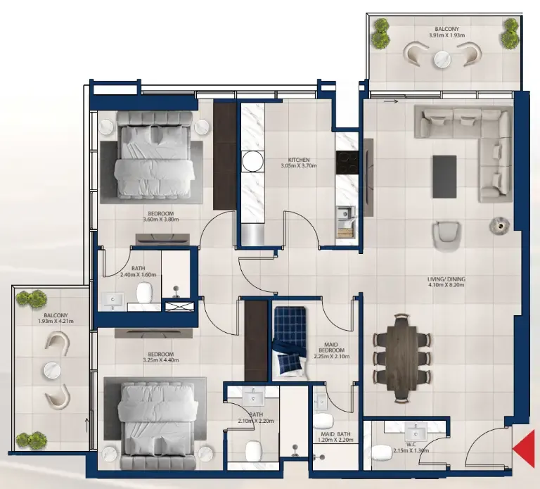Al Vista 2 bed floor plan, 1,331 sqft