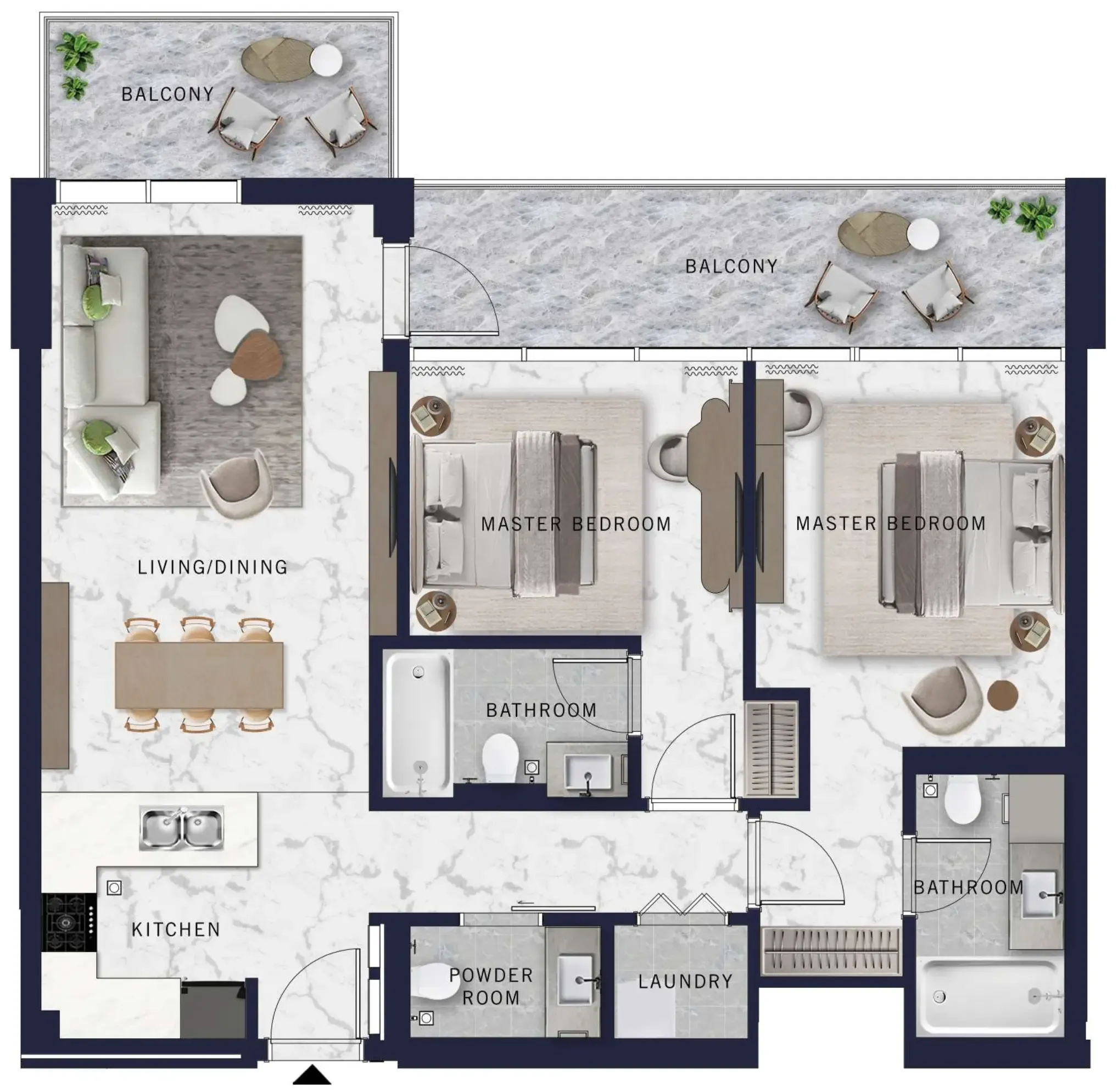 DoubleTree by Hilton 2 bed floor plan, 1,179 sqft
