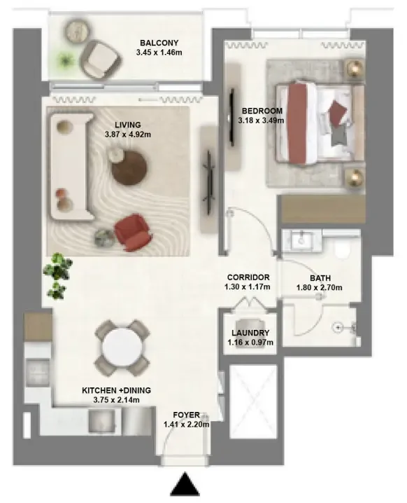 Montiva by Vida 1 bed floor plan, 755 sqft
