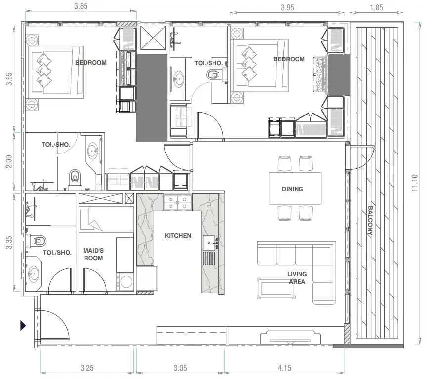 MBL Signature 2 bed floor plan, 1,590 sqft