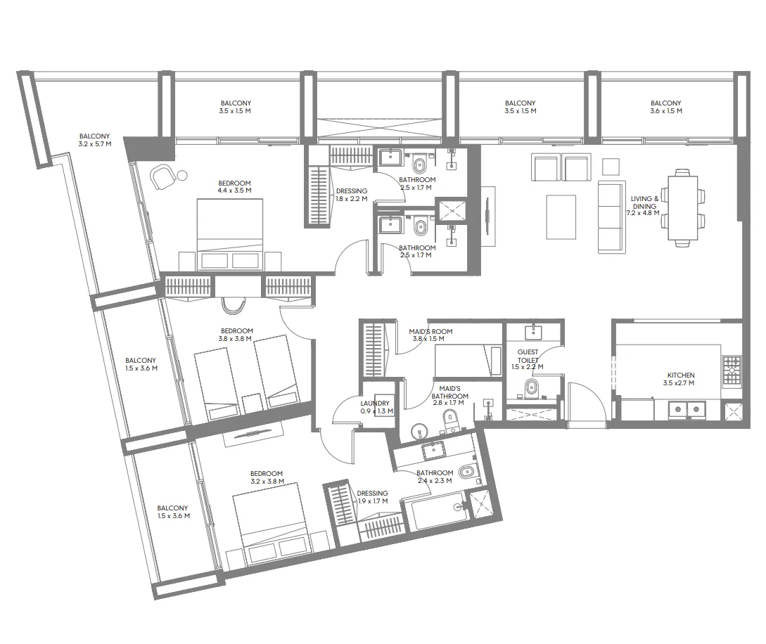 Jenna 1 3 bed floor plan, 2,080 – 2,141 sqft