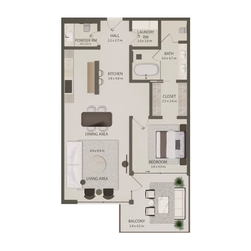Omoria Private Residences 1 bed floor plan, 1,266 sqft