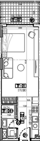Laya Courtyard Studio floor plan, 438 – 450 sqft
