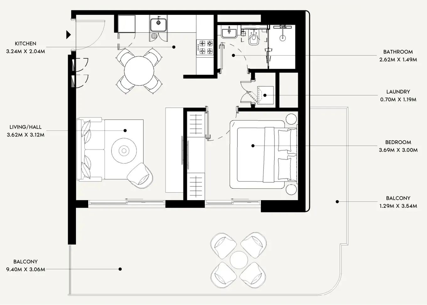 Azizi Leily 1 bed floor plan, 884 sqft