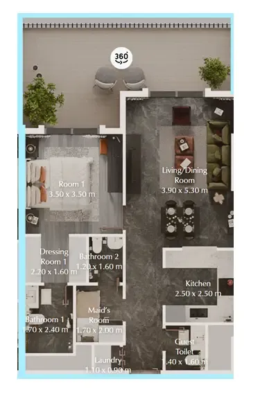 Bab Al Qasr Garden Residences 65 1 bed floor plan, 910 sqft
